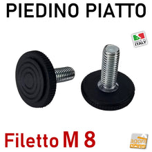 Load image into Gallery viewer, PIEDI PIEDINO FILETTATO M8x25/22mm BASSO D28x6 ZIGRINATO PIEDE LIVELLATORE PIATTO NERO piedini arredamento
