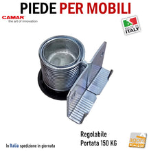 Carica l&#39;immagine nel visualizzatore di Gallery, Piedino livellatore laterale per mobili fissaggio alla spalla 300 Camar - Escursione 20mm Portata 150kg piedi per armadi spalla mobile da avvitare impronta larga 8022543018658 professionale falegnameria
