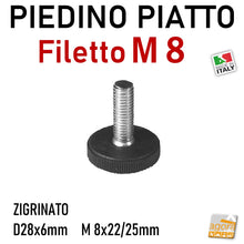 Load image into Gallery viewer, PIEDI PIEDINO FILETTATO M8x25/22mm BASSO D28x6 ZIGRINATO PIEDE LIVELLATORE PIATTO NERO piedini regolabili per telai mobili arredi

