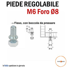 Carica l&#39;immagine nel visualizzatore di Gallery, PIEDINO LIVELLATORE PIEDE REGOLABILE PER MOBILI PIEDI ARREDAMENTO FORO 8 MM PIEDE ZINCATO CON PIATTELLO BIANCO 50pz PIEDINI INCASSO CON BUSSOLA PER MOBILE
