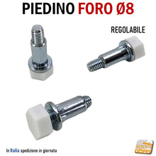 Load image into Gallery viewer, PIEDINO LIVELLATORE PIEDE REGOLABILE PER MOBILI PIEDI ARREDAMENTO FORO 8 MM PIEDE ZINCATO CON PIATTELLO BIANCO 50pz PIEDINI INCASSO CON BUSSOLA PER MOBILE FILETTO METRICO M6
