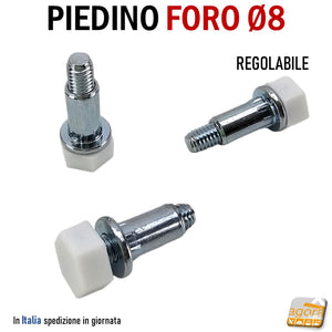 PIEDINO LIVELLATORE PIEDE REGOLABILE PER MOBILI PIEDI ARREDAMENTO FORO 8 MM PIEDE ZINCATO CON PIATTELLO BIANCO 50pz PIEDINI INCASSO CON BUSSOLA PER MOBILE FILETTO METRICO M6