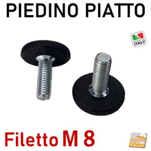 Load image into Gallery viewer, PIEDI x telai PIEDINO FILETTATO M8x25/22mmpiatto  BASSO D28x6 ZIGRINATO PIEDE LIVELLATORE PIATTO NERO
