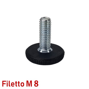 PIEDI PIEDINO FILETTATO M8x25/22mm BASSO D28x6 ZIGRINATO PIEDE LIVELLATORE PIATTO NERO piedini per mobili