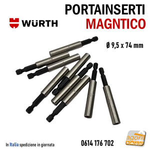 PORTAINSERTI UNIVERSALE E 6.3 ATTACCO 1/4" WURTH INOX D9.5x74MM CON MAGNETE PORTA BIT Diametro 10mm professionale PortaBit MAGNETICO