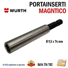 Load image into Gallery viewer, PORTAINSERTI UNIVERSALE E 6.3 ATT.1/4&quot; WURTH INOX D9.5x74MM CON MAGNETE PORTA BIT Diametro 10mm professionale PortaBit MAGNETICO
