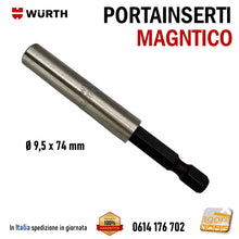 Load image into Gallery viewer, PORTAINSERTI UNIVERSALE E 6.3 ATTACCO 1/4&quot; WURTH INOX D9.5x74MM CON MAGNETE PORTA BIT Diametro 10mm professionale PortaBit MAGNETICO 0614176702
