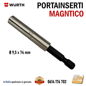 PORTAINSERTI UNIVERSALE E 6.3 ATTACCO 1/4" WURTH INOX D9.5x74MM CON MAGNETE PORTA BIT Diametro 10mm professionale PortaBit MAGNETICO 0614176702