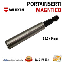 Load image into Gallery viewer, PORTAINSERTI UNIVERSALE E 6.3 ATTACCO 1/4&quot; WURTH INOX D9.5x74MM CON MAGNETE PORTA BIT Diametro 10mm professionale PortaBit MAGNETICO 0614176702 ean 4046777310672
