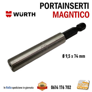 PORTAINSERTI UNIVERSALE E 6.3 ATTACCO 1/4" WURTH INOX D9.5x74MM CON MAGNETE PORTA BIT Diametro 10mm professionale PortaBit MAGNETICO 0614176702 ean 4046777310672