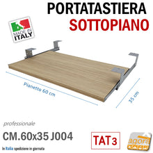 Load image into Gallery viewer, porta tastiera supporto per tastiere pc notebook sottopiano sotto scrivania rovere legno venato chiaro marrone professionale portatastiera
