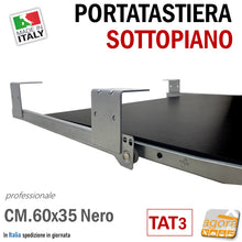 Load image into Gallery viewer, portatastiera per tastiera computer pc sottopiano sotto scrivania piano aggiuntivo estrazione totale robusto in pannello nero montaggio facile per negozio bar azienda ufficio magazzino
