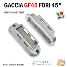 Carica l&#39;immagine nel visualizzatore di Gallery, CONTROPIASTRA SERRATURA BONAITI GF45 INCONTRO GACCIA MAGNETICO GF45 PER SERRATURE BONAITI MAGNETICHE A SCROCCO CENTRALE CX SMART - ITA - FORTY REGOLABILE FORI INCLINATI 45 GRADI frontale 59x20mm foro 55 x 16mm 4GF4500095
