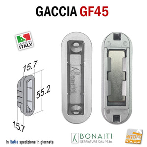 CONTROPIASTRA SERRATURA BONAITI GF45 INCONTRO GACCIA MAGNETICO GF45 PER SERRATURE BONAITI MAGNETICHE A SCROCCO CENTRALE CX SMART - ITA - FORTY REGOLABILE FORI INCLINATI 45 GRADI frontale 59x20mm foro 55 x 16mm 4GF4500095