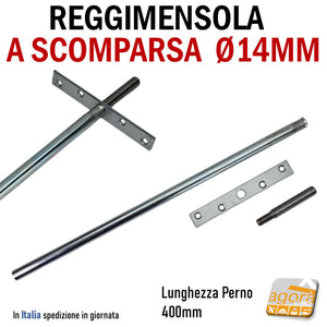 REGGIMENSOLA A SCOMPARSA PER RIPIANI INVISIBILI PROFONDI LUNGHEZZA 40CM 400MM FORO DIAMETRO 14MM ZINCATA CON PIASTRA SMONTABILE E PERNO A PARETE