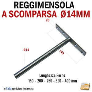 REGGIMENSOLA A SCOMPARSA REGGIRIPIANO INVISIBILE STAFFA SUPPORTO RIPIANI DIAMETRO 14MM T 2 pezzi lunghezza 15cm 20cm 25cm 30cm 40cm smontabile senza perno senza foro muro