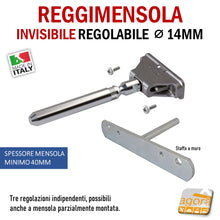 Load image into Gallery viewer, Reggimensola metallico regolabile per mensola a scomparsa invisibile per muro parete casa ufficio ripiani legno muratura mensola 40 mm
