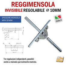 Load image into Gallery viewer, Reggimensole metallici regolabile per mensola a scomparsa invisibile per muro parete casa ufficio ripiani legno muratura
