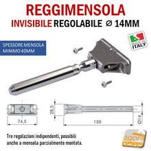 Carica l&#39;immagine nel visualizzatore di Gallery, Reggimensola metallico regolabile per mensola a scomparsa invisibile per muro parete casa ufficio ripiani legno muratura mensola 40 mm 14 mm diametro
