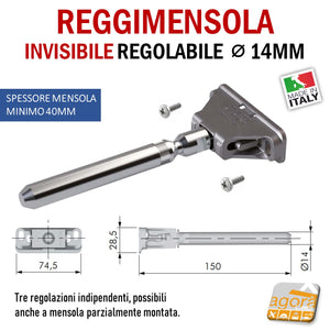 Reggimensola metallico regolabile per mensola a scomparsa invisibile per muro parete casa ufficio ripiani legno muratura mensola 40 mm 14 mm diametro