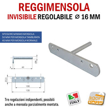 Carica l&#39;immagine nel visualizzatore di Gallery, Reggimensola metallico regolabile per mensola a scomparsa invisibile per muro parete casa ufficio ripiani legno muratura mensola 40 mm 50 mm facile montaggio
