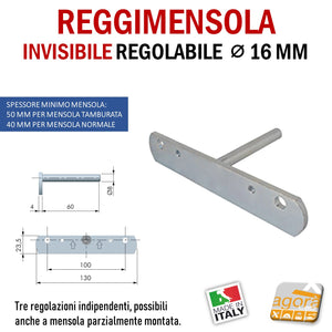 Reggimensola metallico regolabile per mensola a scomparsa invisibile per muro parete casa ufficio ripiani legno muratura mensola 40 mm 50 mm facile montaggio