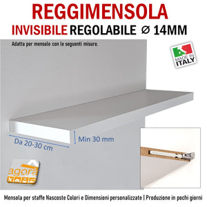 REGGIMENSOLA  A SCOMPARSA REGOLABILE PER MENSOLE SP.MIN 30 MM REGGIRIPIANO INVISIBILE STAFFA SUPPORTO PER RIPIANI DIAMETRO 14 MM 1pz