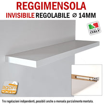 Carica l&#39;immagine nel visualizzatore di Gallery, REGGIMENSOLA  A SCOMPARSA REGOLABILE PER MENSOLE SP.MIN 30 MM REGGIRIPIANO INVISIBILE STAFFA SUPPORTO PER RIPIANI DIAMETRO 14 MM 1pz
