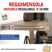 Load image into Gallery viewer, Reggimensola metallico regolabile per mensola a scomparsa invisibile per muro parete casa ufficio ripiani legno muratura mensola 40 mm 50 mm mensola tamburata
