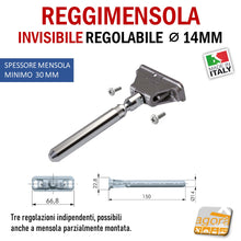 Carica l&#39;immagine nel visualizzatore di Gallery, Reggimensola metallico regolabile support per mensola a scomparsa invisibile per muro parete casa ufficio ripiani legno muratura  diametro 14 mm
