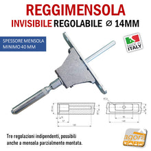 Carica l&#39;immagine nel visualizzatore di Gallery, Reggimensola metallico regolabile per mensola a scomparsa invisibile per muro parete casa ufficio ripiani legno muratura mensola 40 mm tre regolazioni
