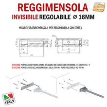 Carica l&#39;immagine nel visualizzatore di Gallery, REGGIMENSOLA A SCOMPARSA REGOLABILE PER MENSOLE SP MIN 50MM MAXI XXL STAFFA SUPPORTO PER RIPIANI INVISIBILI
