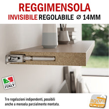 Carica l&#39;immagine nel visualizzatore di Gallery, Reggimensola metallico regolabile per mensola a scomparsa invisibile per muro parete casa ufficio ripiani legno muratura mensola 40 mm diametro 14 mm
