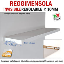 Load image into Gallery viewer, reggimensola a scomparsa per ripiani in legno sospesi mensole in legno sottili triade slim incassato invisibile
