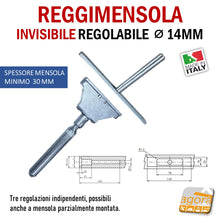 Load image into Gallery viewer, Reggimensola metallico regolabile per mensola a scomparsa invisibile per muro parete casa ufficio ripiani legno muratura diametro 14 mm
