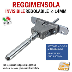 REGGIMENSOLA A SCOMPARSA REGOLABILE ALTA PORTATA PER MENSOLE DA 4CM DI SPESSORE TRIADE MAXI CON CONTROPIASTRA