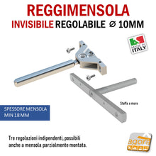 Load image into Gallery viewer, Reggimensola metallico regolabile per mensola a scomparsa invisibile per muro parete casa ufficio ripiani legno muratura 
