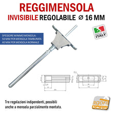 Carica l&#39;immagine nel visualizzatore di Gallery, Reggimensola metallico regolabile per mensola a scomparsa invisibile per muro parete casa ufficio ripiani legno muratura mensola 40 mm 50 mm tre regolazioni facile da montare
