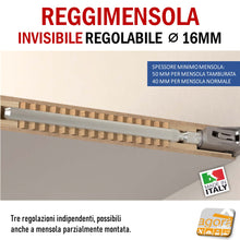 Carica l&#39;immagine nel visualizzatore di Gallery, Reggimensola metallico regolabile per mensola a scomparsa invisibile per muro parete casa ufficio ripiani legno muratura mensola 40 mm 50 mm tre regolazioni
