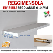 Carica l&#39;immagine nel visualizzatore di Gallery, REGGIMENSOLA A SCOMPARSA REGOLABILE PER MENSOLE SP MIN 40MM MAXI STAFFA SUPPORTO PER RIPIANI INVISIBILI
