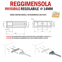 Carica l&#39;immagine nel visualizzatore di Gallery, Reggimensola metallico regolabile per mensola a scomparsa invisibile per muro parete casa ufficio ripiani legno muratura mensola 40 mm tre regolazioni semolice da montare
