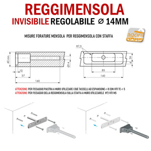 Reggimensola metallico regolabile per mensola a scomparsa invisibile per muro parete casa ufficio ripiani legno muratura mensola 40 mm tre regolazioni semolice da montare