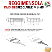 Load image into Gallery viewer, Reggimensola metallico regolabile per mensola a scomparsa invisibile per muro parete casa ufficio ripiani legno muratura staffa reggimensole 
