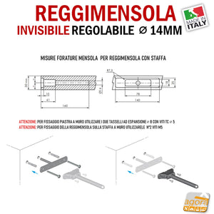 Reggimensola metallico regolabile per mensola a scomparsa invisibile per muro parete casa ufficio ripiani legno muratura staffa reggimensole 