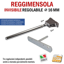 Carica l&#39;immagine nel visualizzatore di Gallery, Reggimensola metallico regolabile per mensola a scomparsa invisibile per muro parete casa ufficio ripiani legno muratura mensola 40 mm 50 mm
