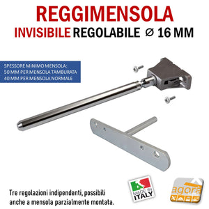 Reggimensola metallico regolabile per mensola a scomparsa invisibile per muro parete casa ufficio ripiani legno muratura mensola 40 mm 50 mm