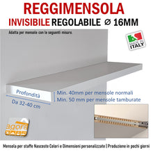 Carica l&#39;immagine nel visualizzatore di Gallery, REGGIMENSOLA A SCOMPARSA REGOLABILE PER MENSOLE SP MIN 50MM MAXI XXL STAFFA SUPPORTO PER RIPIANI INVISIBILI
