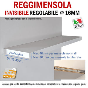 REGGIMENSOLA A SCOMPARSA REGOLABILE PER MENSOLE SP MIN 50MM MAXI XXL STAFFA SUPPORTO PER RIPIANI INVISIBILI