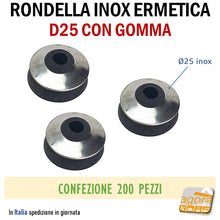 Carica l&#39;immagine nel visualizzatore di Gallery, RONDELLA ERMETICA INOX D25 GUARNIZIONE GOMMA COPERTURA TETTI FISSAGGIO POLICARBONATO KIT 10-50-200 PEZZI
