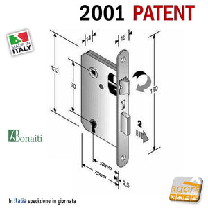 Kit Serratura Bonaiti 2001 F18x190 Patent 240 + contropiastra G220 Ottone